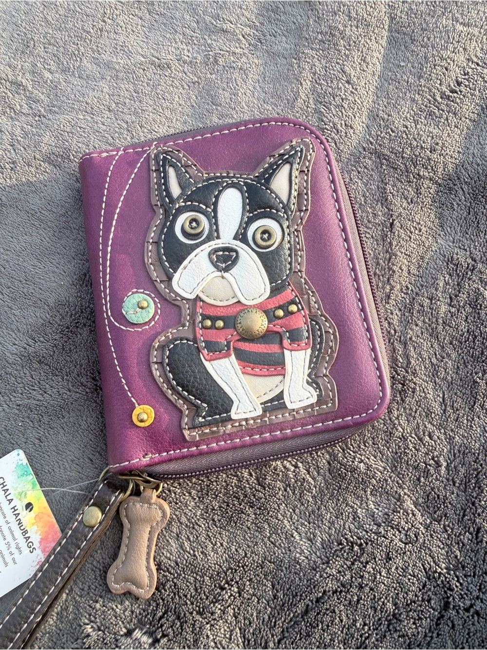 Chala Purple Wallet with Playful Dog Appliqué